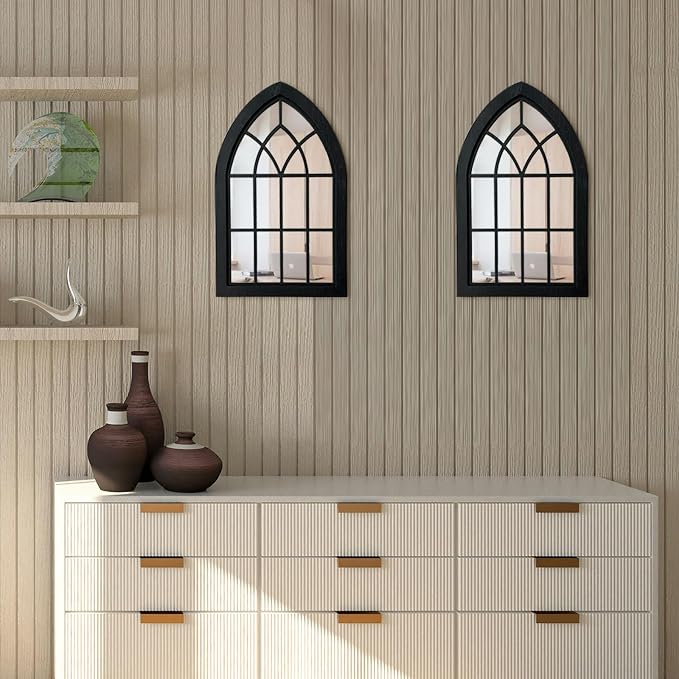 ZEXUIRU 2 Set Rustic Wall Mirrors for Bedroom Bathroom Living Room Entryway Wood Farmhouse Easy to Hang Framed Decorative Accent Hanging Wall-Mounted Mirror Set for Living Room - Black - Image 4