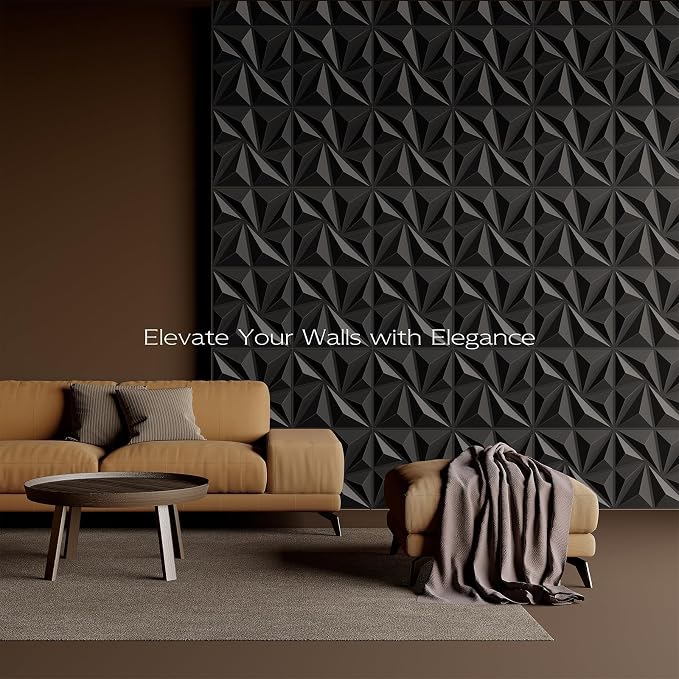 64-Pack Black 3D Wall Panels, 94" x 94" | Textured Geometric Design, PVC Material, For Living Room, Bedroom, Bathroom, Office, Easy Install & Paintable - Image 5