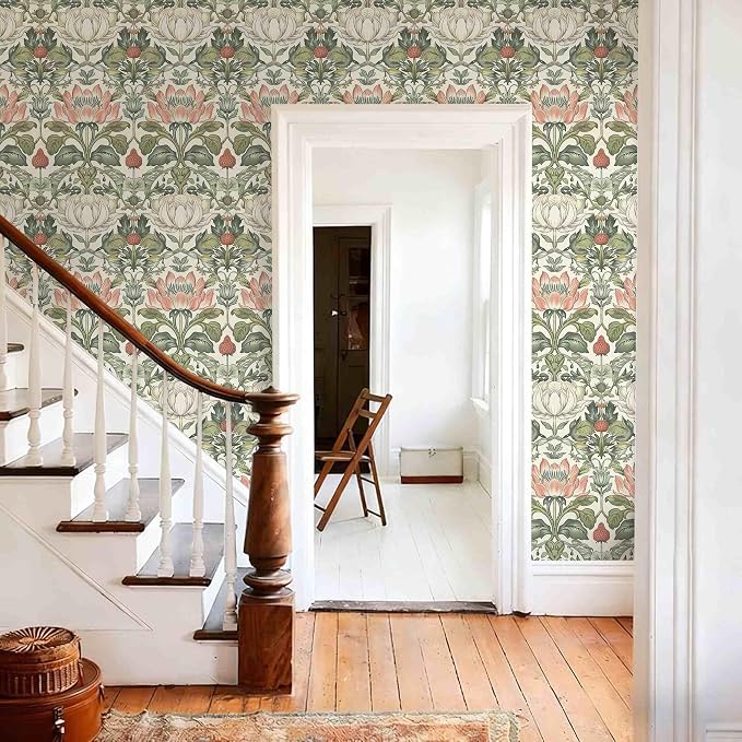 Vintage Wallpaper William Morris Botanical Peel and Stick Wallpaper | Symmetrical antique floral wildlife vinyl wall covering, removable & waterproof, for cottage living room interior decoration. - Image 7