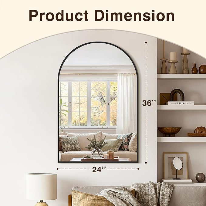 Arched Bathroom Vanity Mirror for Over Sink, 2 Pack 36”x24”, Black - Image 3