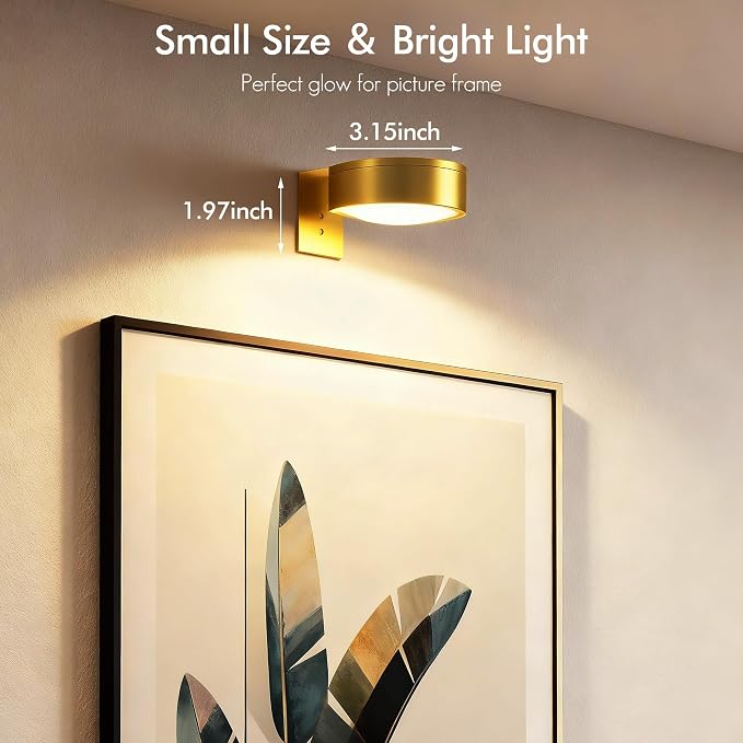 Picture Lights for Wall, Rechargeable Battery Wireless Poster Lights, Gold | LED Magnetic Painting Light with Remote Dimmable, Timer＆3 Lighting Modes, Wall Decor Puck Light for Frame Art Display, 3 Pack - Image 6