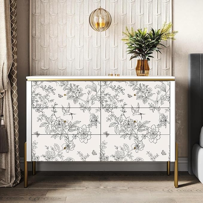 Froluya Black and White Floral Wallpaper Peel and Stick 17.7in×590.5in | Vintage Floral Contact Paper Boho Flowers Birds Removable Self Adhesive Decorative Wallpaper for Bathroom Cabinets - Image 4