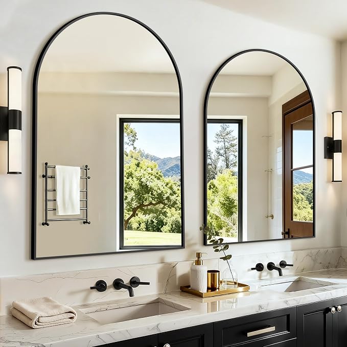 Arched Bathroom Vanity Mirror for Over Sink, 2 Pack 38”x26”, Black by LawadaMirror