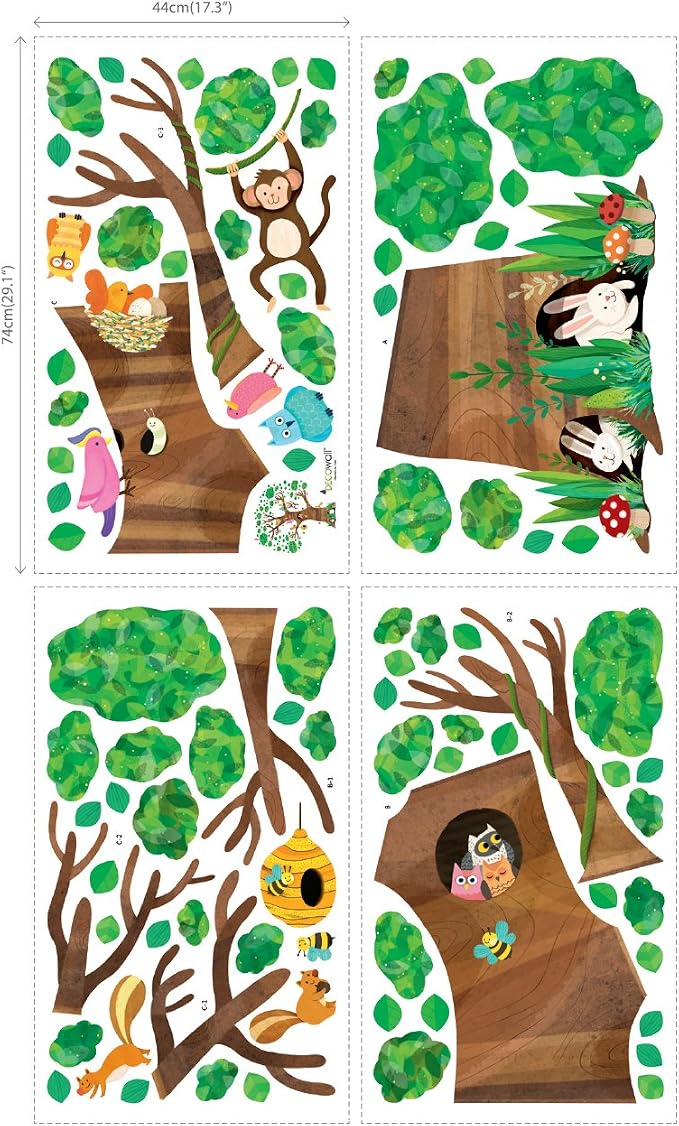 DECOWALL DL4-1709 XLarge Giant Tree and Animals Kids Wall Decals Wall Stickers (59x63 inch) Peel and Stick Removable Wall Stickers for Kids Nursery Bedroom Living Room - Image 5