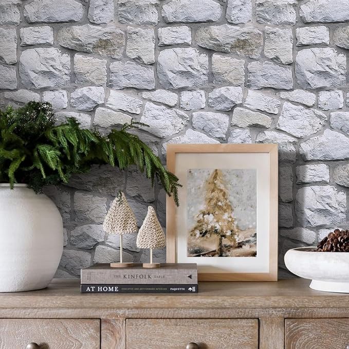 3D Peel and Stick Faux Stone Wall Panels 11.8" x 11.8" 10-Pack | Gray, Stone-Look Textured Wall Sticker, Thin Lightweight PVC Self Adhesive Wall Tiles for Interior Decor, Cover 9.7 sq ft - Image 7