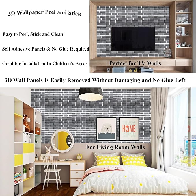3D Wall Panels Peel and Stick 10 PCS PVC Brick Stone Wallpaper | 11.81*11.81 Inch, Waterproof, Self-Adhesive Wall Tiles, for Accent Walls, Kitchen, Bathroom, Bedroom & Office Decor - Image 4