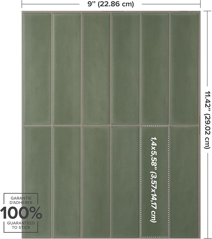 Smart Tiles Peel and Stick backsplash, Stacked Olive Green, 11.43"x9" | Pack of 5 (3.5 sq ft), Matte, Heat/Moisture Resistant, Low VOC, Kitchen/Bathroom, Renter Friendly, Made in Canada - Image 3