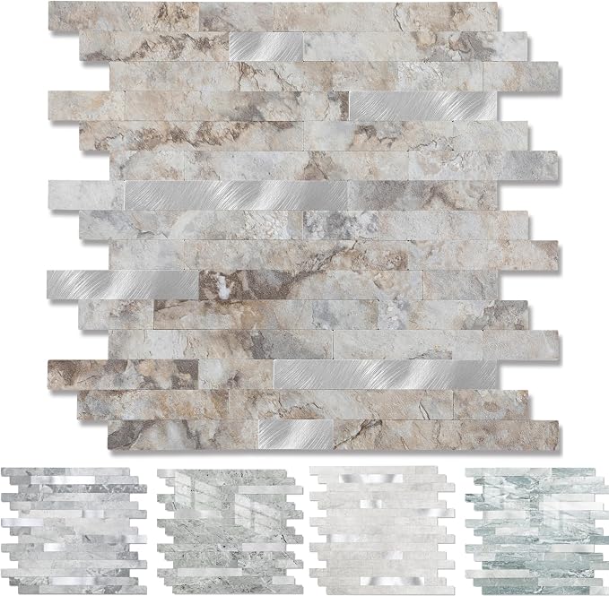 1 - Sheet Peel and Stick Backsplash Wall Tile, PVC Kitchen Backsplash, Stick on Tiles for Backsplash Kitchen (12'' X 12'', Perisa with Metal) by Yipscazo