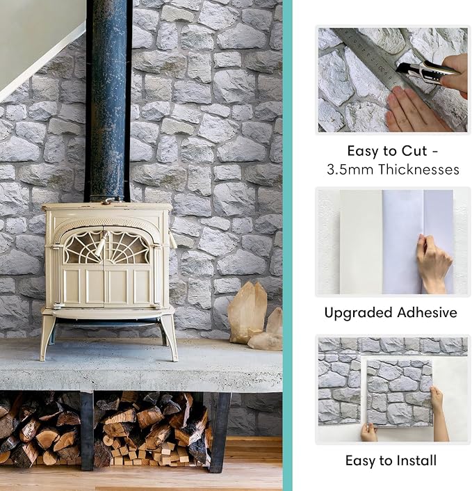Commomy Faux Stone Peel and Stick 3D Wall Panels 10 Pcs 11.8" x 11.8" | Ultralight Thin PVC Printable Faux Rock Wall Covering Decorative Tiles for Living Room,Fireplace(Covers 9.7 sq.ft) - Image 5