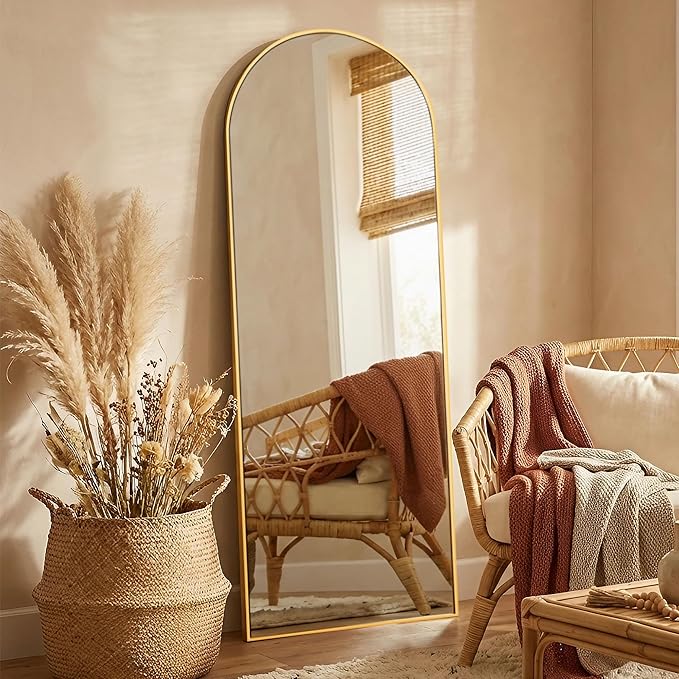 Alpen Gold Arched Full Length Mirror, X-Large 64x21 Floor Mirror with Stand by ALPEN