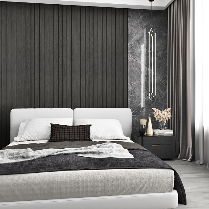 Grey Black Slat Wall Paneling Peel and Stick Panels Wood Slat Wall Panel 3D Fluted Flexible Wood Panels 11.8"x197" Wooden Planks for Walls Removable Vinyl Walls Panel for Bedroom Living Room - Image 8