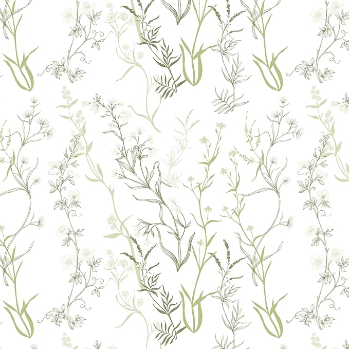 Timeet Floral Peel and Stick Wallpaper Botanical Wildflower Self Adhesive Wall Paper Removable Plant Vine Contact Paper for Living Room Bedroom Accent Decor 17.3" x 200" by Timeet