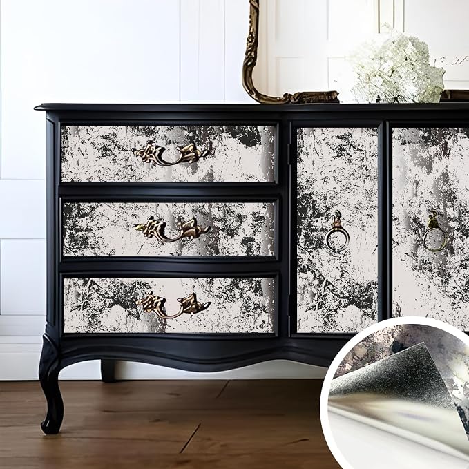 LiveInUrban Vintage Foxed Silver Antique Chrome Reflective Style Wallpaper, Grunge Peel and Stick Contact Paper for Wall Furniture Vanity Dresser Home Decor, 15.35"x39.37" by LiveInUrban