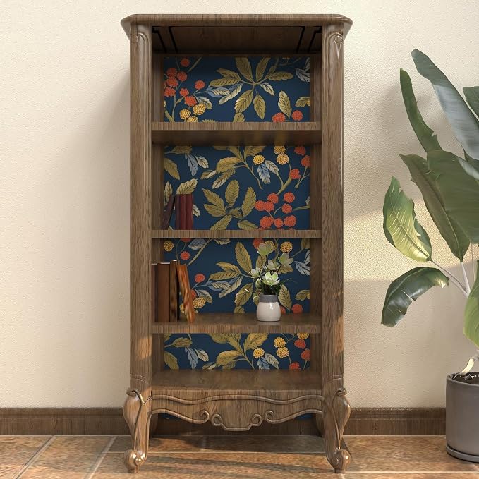Laatse Navy Floral Leaf Vintage Green Wallpaper Peel and Stick 17.5"x118" | Self Adhesive/Removable/Waterproof/Thick Vinyl Contact Paper for Bathroom Bedroom Shelf Cabinet Drawer,Prepasted,Easy Peel - Image 4