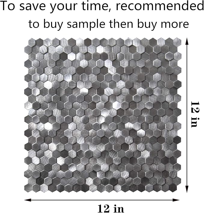 KASARO Peel and Stick Backsplash Tiles, 12" x 12" 3D Gray Hexagon Metal Mosaic Wall Panel, Self-Adhesive Waterproof Kitchen Backsplash for Bathroom, Fireplace, Living Room Decor, 8 Pack - Image 4