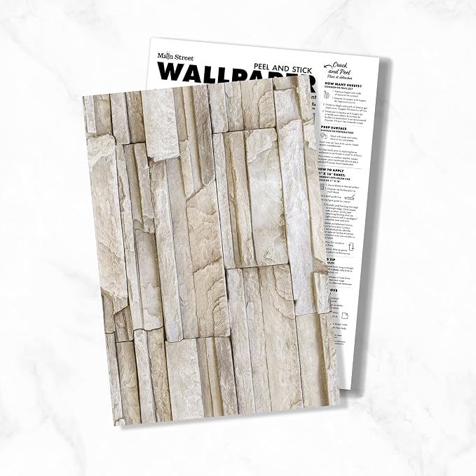Main Street Peel and Stick Wallpaper Sheets, Stacked Stone, 12-Pack | 11 x 16 in sheet size; Covers up to 14.67 sq ft; Eco-friendly paper material; No paste or additional adhesive required - Image 6