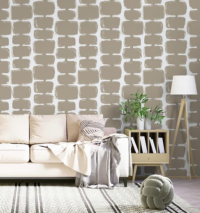 Safiyya Peel and Stick Wallpaper Mid Century Modern Abstract Contact Paper Geometric Wall Paper Self Adhesive Removable Wallpaper for Bathroom and Bedroom Vinyl 17.3"x78.7" Light Brown and White - Image 7