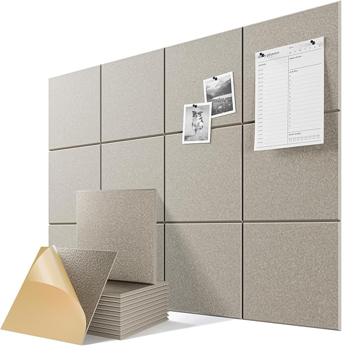6-Pack Self-Adhesive Acoustic Panels, 12" X 12" X 0.4" High-Density Sound Proof Foam Panels for Walls, 36" x 24" Felt Bulletin Board, Soundproof Wall Panels for Home & Office (Camel) by Lebenforce