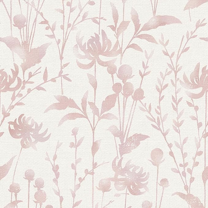HeloHo Peel and Stick Wallpaper Pink Floral Leaf Wall Paper Self Adhesive Removable Waterproof Contact Paper for Living Room Bedroom Decor 16.1" X 196.8" by HeloHo