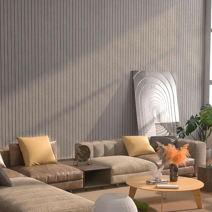 Peel and Stick Wood Slat Wall Panels, Grayish Brown, 236 x 15.7 in | 3D Fluted, PVC Paneling for Accent Wall, Ceiling, Living Room, Office, Bedroom - Image 8