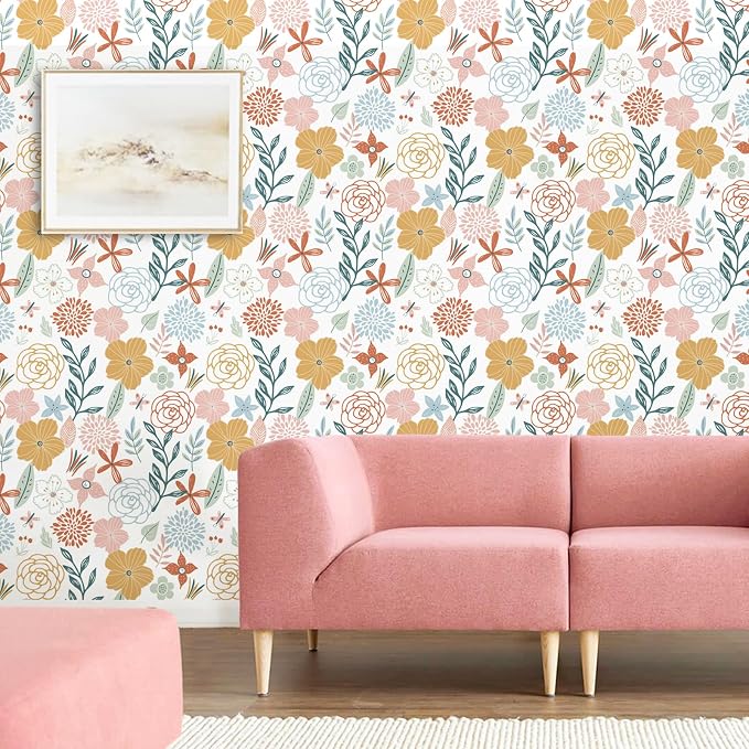 WENMER Floral Peel and Stick Wallpaper 17.71”×236”Boho Floral Wallpaper Pink Floral Contact Paper Self Adhesive Removable Wallpaper for Bathroom Cabinet Decorative - Image 8