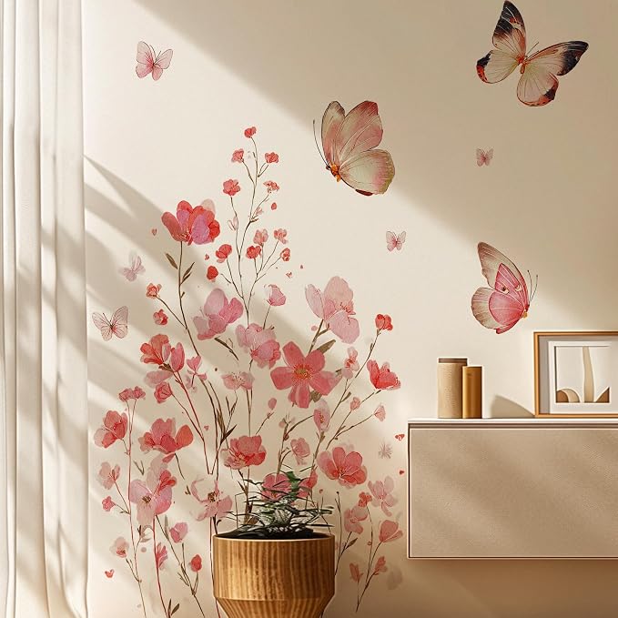 Flower Wall Decals - Peel and Stick Flowers Butterflies Wall Stickers,Removable Flower Home Decor Art for Children's Room, Bedroom, Living Room Sofa Wall Corner Decor(Butterfly Floral Wall Decals) by Unknown