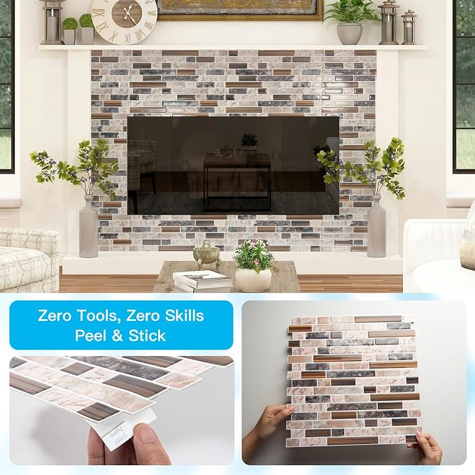Art3d Linear Design Tile Peel and Stick Backsplash, 10-Sheet, Sandstone | 12 x 12 Inch, Enhanced Thickness, Warp Resistant, Strong Adhesion, Sturdy, for Kitchen, Bedroom, Ideal for Home Improvement - Image 8