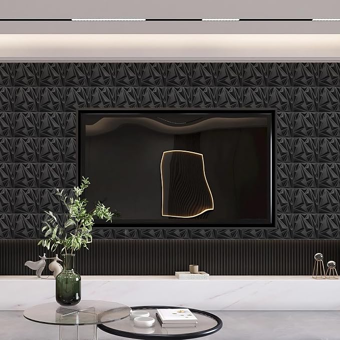 STICKGOO 33 Pack 3D Wall Panels for Interior Wall Decor 12''x12'' PVC | Black Diamond Design, Waterproof Accent Wall Panels for Bedroom, Gaming, Living Room, TV Background Decor, Cover 32.Sq.Ft - Image 6