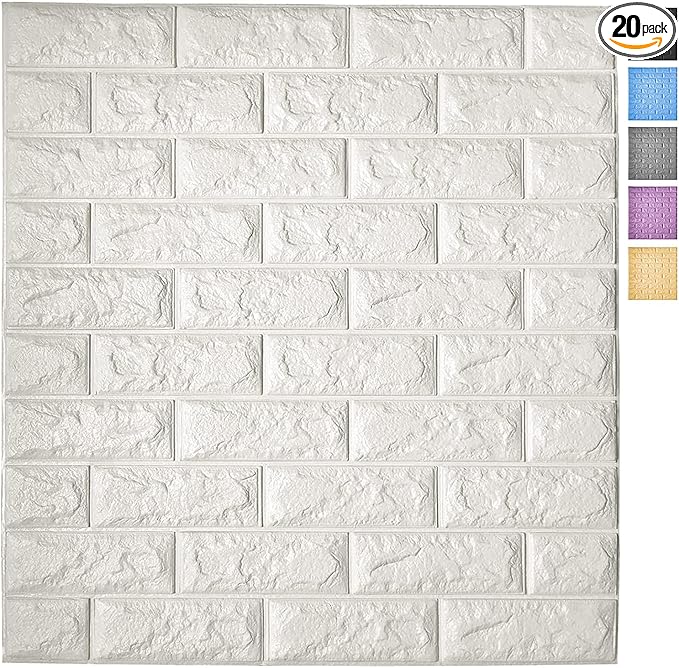Art3d 20-Pack Durable Faux Brick Peel and Stick 3D Wall Panels, White | Coverage: 115 Sq. Ft, Waterproof, Oil-Proof, Easy to Wipe, Decorative, Ideal for Bedroom, Kitchen by Art3d