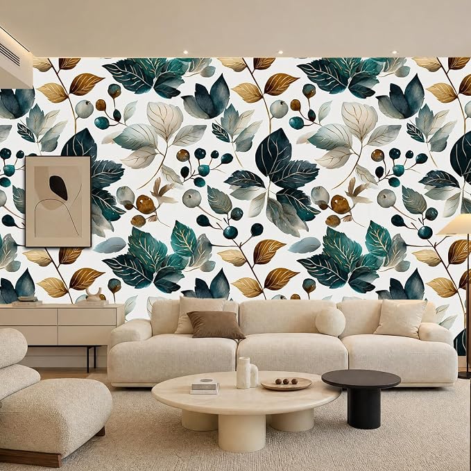 Green Leaves Removable Self-Adhesive Wallpaper for Bedroom & Living Room Decor 17.7×118 Inch,Waterproof Wall Covering for Accent Walls, Apartment, Nursery - Image 2