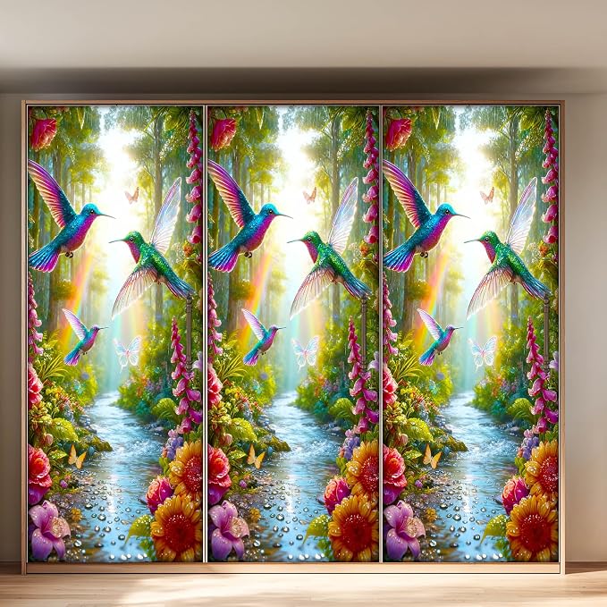 HOMETITUTE Hummingbird Forest Stream Peel Stick Door 30.3x78.7 PVC | Wall Cover Poster Decals Removable Wallpaper Self Adhesive Livingroom Bedroom - Hummingbird - Image 5