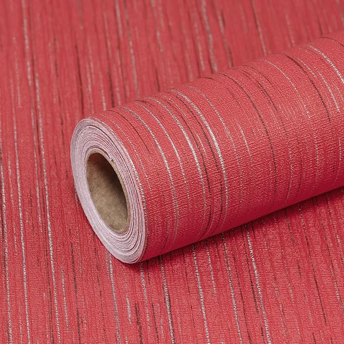 Burgundy Red Grasscloth Peel and Stick Wallpaper Texture Contact Paper 15.7"x120" Vintage Wallpaper Removable Waterproof Wall Paper for Room Walls Cabinets Furniture Drawers Desk by Qianglive