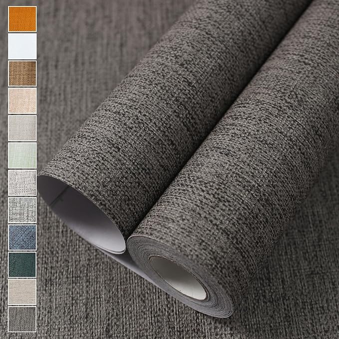 WADILE Grasscloth Peel and Stick Wallpaper 15.7in x 787.4in, Textured Contact Paper for Cabinets, Faux Linen Wall Paper Pull and Stick, Fabric Vinyl Wallpaper Self Adhesive Brown Gray | Textured contact paper, Faux linen, Vinyl material, Cabinets, Self... by WADILE