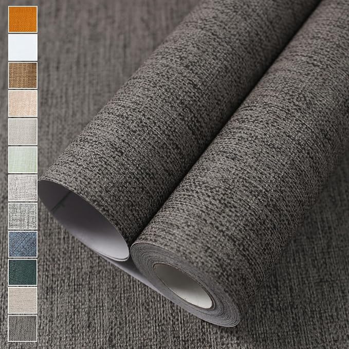WADILE Grasscloth Peel and Stick Wallpaper 23.6in x 236in, Textured Contact Paper for Cabinets, Faux Linen Wall Paper Pull and Stick, Fabric Vinyl Wallpaper Self Adhesive Brown Gray | Textured contact paper, Faux linen, Vinyl material, Cabinets, Self a... by WADILE
