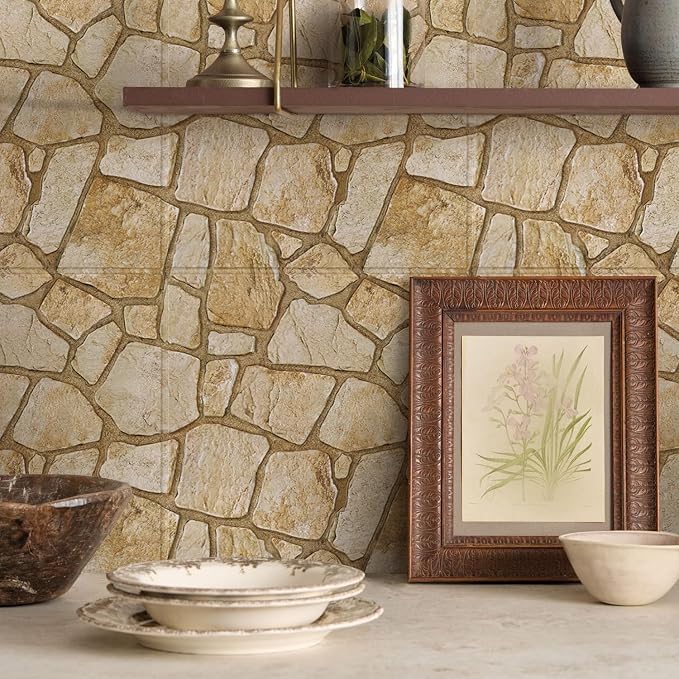 Commomy Faux Stone Peel and Stick Wall Panels | Ultralight Thin PVC Printable Faux Rock Wall Covering Decorative Tiles for Living Room,Fireplace(Covers 9.7 sq.ft) - Image 2