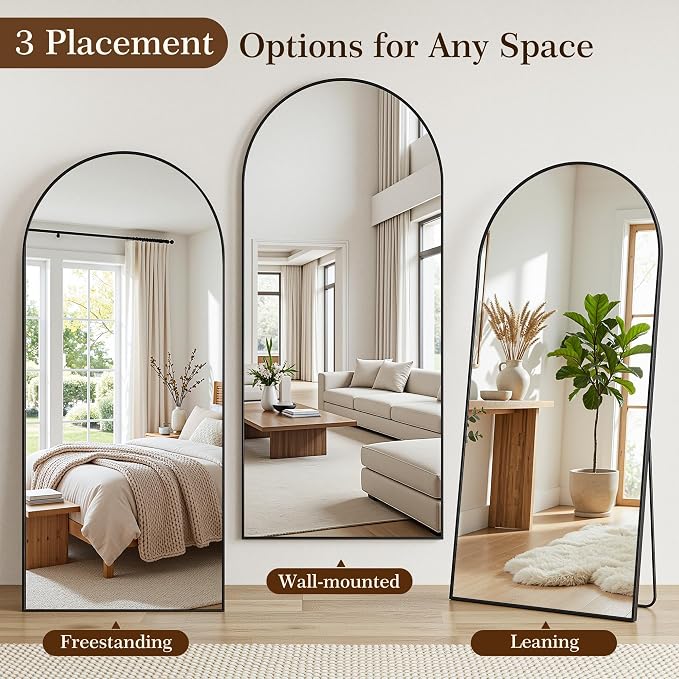 71"x32" Arched Full Length Mirror, Full Body Floor Mirror, Black - Image 7