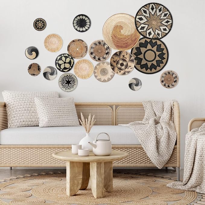 Glenmal 18 Pcs Boho Basket Wall Decals Round Wall Sticker Modern Decor Peel and Stick Decor Sticker Removable Boho Stickers Rustic Art for Bedroom Office, Stickers Only(Rustic Style) - Image 3