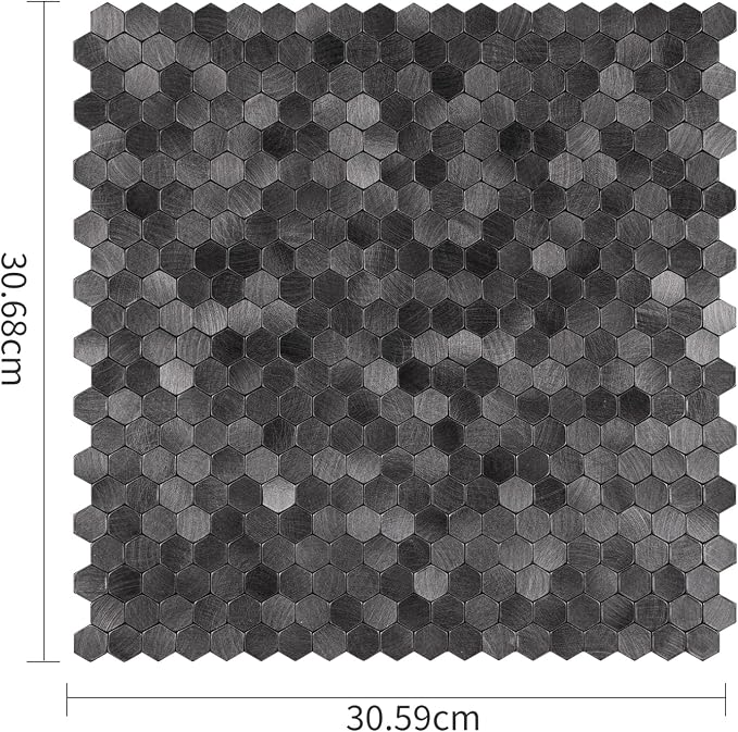 Select 5 Pack Hexagon Peel and Stick Backsplash Tiles, Brushed Black | Self Adhesive Metal Backsplash Stick On Aluminum Tiles for Kitchen Bathroom, 12” x 12” Wall Tiles w/10 Edge Pieces - Image 2