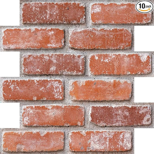 3D Faux Brick Wall Panels Peel and Stick, Designed for Quick DIY | Old Orange, 10 Pcs 11.8" x 11.8", Small Brick-Look, Ultra-Light PVC Fake Brick Covering for Wall Renovation, Cover 9.7 sq ft by SMOOSTIKCDECOR