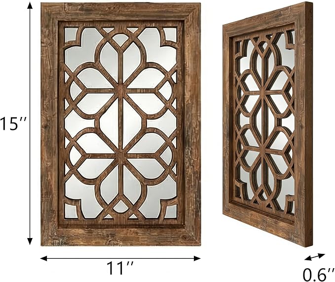Set of 2 11x15 Inch Rectangular Shatterproof Maroon Decorative Wall Mirrors, Boho Farmhouse Rustic Vintage Accent Mirrors for Living Room Bedroom Entryway & Home Decor - Image 2