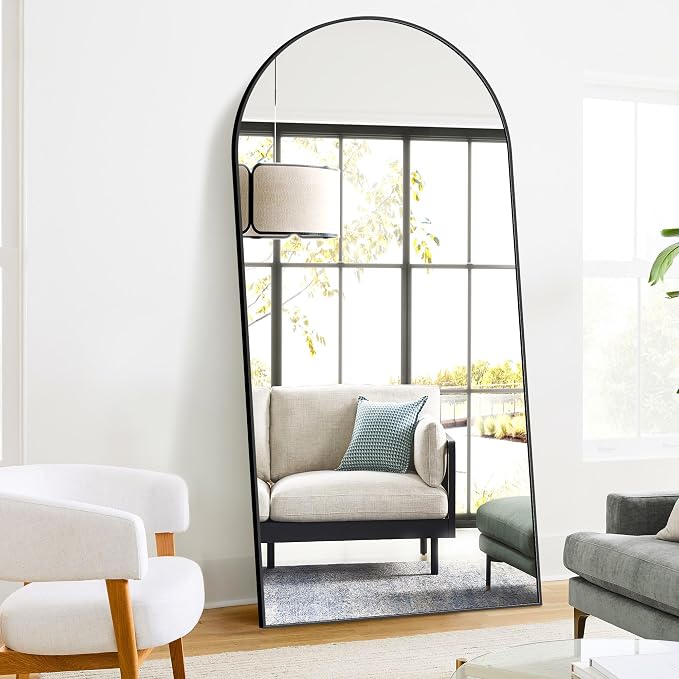 Arched Full Length Mirror, 75"x35" Standing Body Mirror for Wall, Black - Image 6