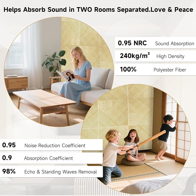 Acoustic Wall Panels,6 Pack,23.6"x23.6",Sound Panels,Natural Oak | Self-Adhesive Sound Absorbing Panels,3D UV Printing with Wood Print,High-Density 100% Polyester Fiber Art Acoustic Panels - Image 5