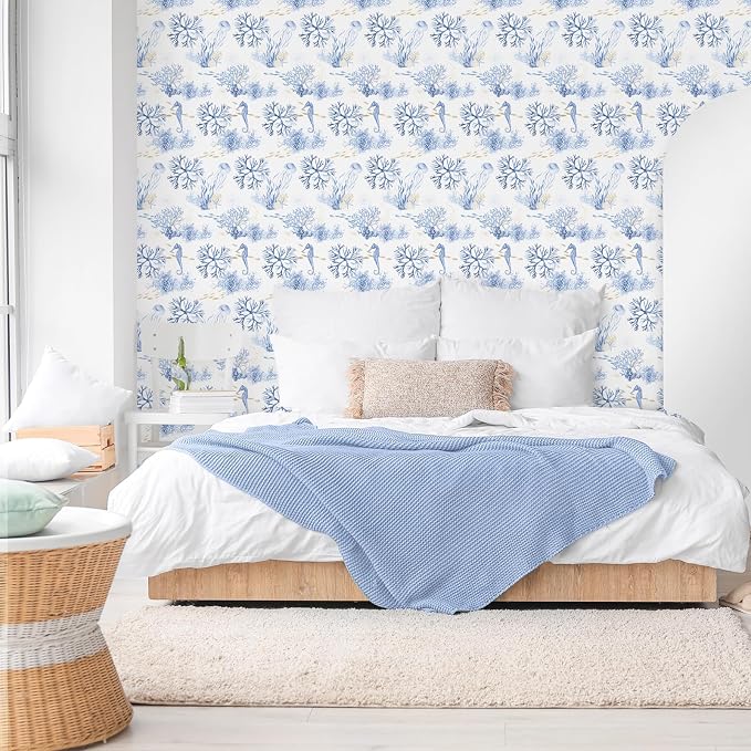 RUSPEPA Peel and Stick Wallpaper, Blue Ocean Theme with Coral Reef and Marine Life Design, Coastal Self-Adhesive Waterproof Contact Paper for Cabinet, Bathroom, Bedroom Decor, 17.3 Inch x 6.5 Feet - Image 2
