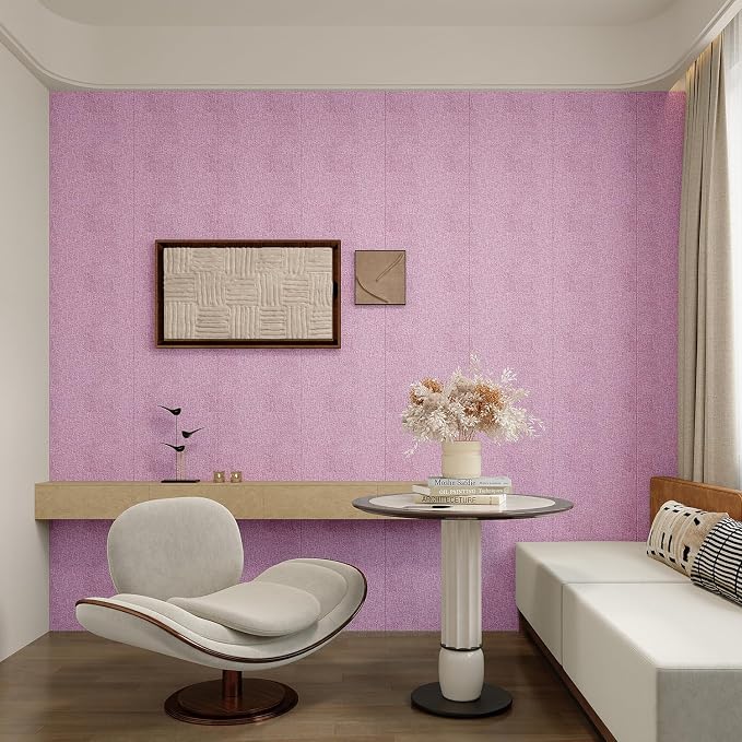 Yutianli 3D Wall Panel Peel and Stick Soundproof Foam Linen Wall Cloth Pink 16.7"x118" Self-Adhesive Decorative Wallpaper Anti-Collision Wall Padding - Image 3