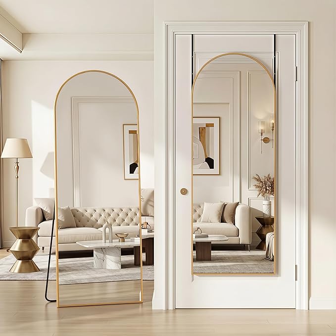 58"x20" Over The Door Mirror, Arched Full Length Mirror, Gold - Image 3