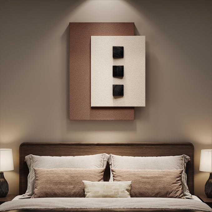 Cuspin Modern Minimalist 3D Wood Wall Art for Living Room, 28x36 In | Beige brown textured wall art, Artworks with wooden blocks, Bedroom dining room hallway office wall decor - Image 6