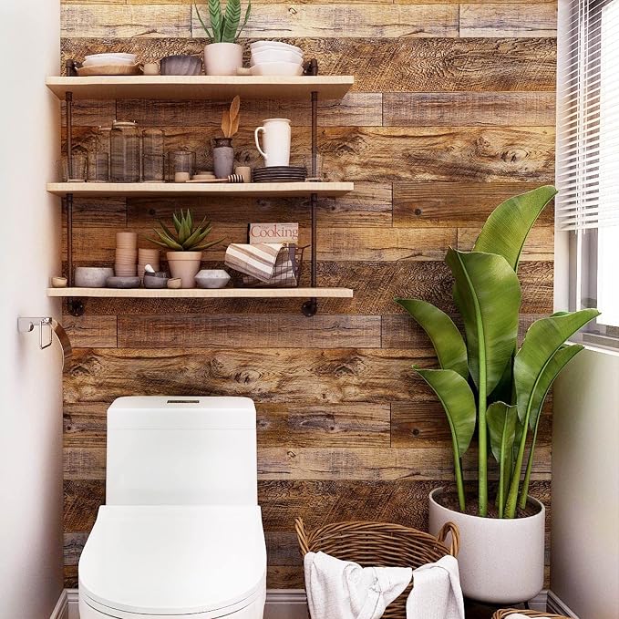 Yun-aeon Natural Wood-Brown Contact Paper Peel and Stick Wallpaper | 17.3"x 472"Self Adhesive Removable Vintage Faux Wood Wall Paper Plank Shelf Home Decoration Kitchen Counter Cover - Image 5