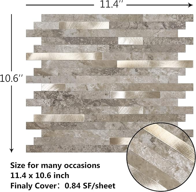 KASARO Peel and Stick Marble Backsplash Tile, 10 Sheets, Slate Marble with Vintage Silver Stripes, Self-Adhesive Wall Tile for Kitchen, Bathroom, Fireplace, RV (11.4” x 10.6”) - Image 2