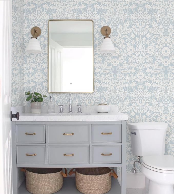 Toduso Blue Peel and Stick Wallpaper Floral Boho Wallpaper Modern Waterproof Contact Paper Removable Self Adhesive Wall Paper for Bedroom Bathroom Kitchen Cabinet Decor Vinyl Roll 17.3" x 393.7" - Image 3