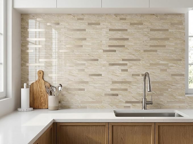 Yipscazo 2026 New Upgrade Peel and Stick Backsplash, Stick on Backsplash Tiles for Kitchen, Bathroom, Fireplace (20 Sheets, Polished Beige Yellow) - Image 3